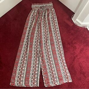 Chic Red Patterned Wide Leg Women's Pants